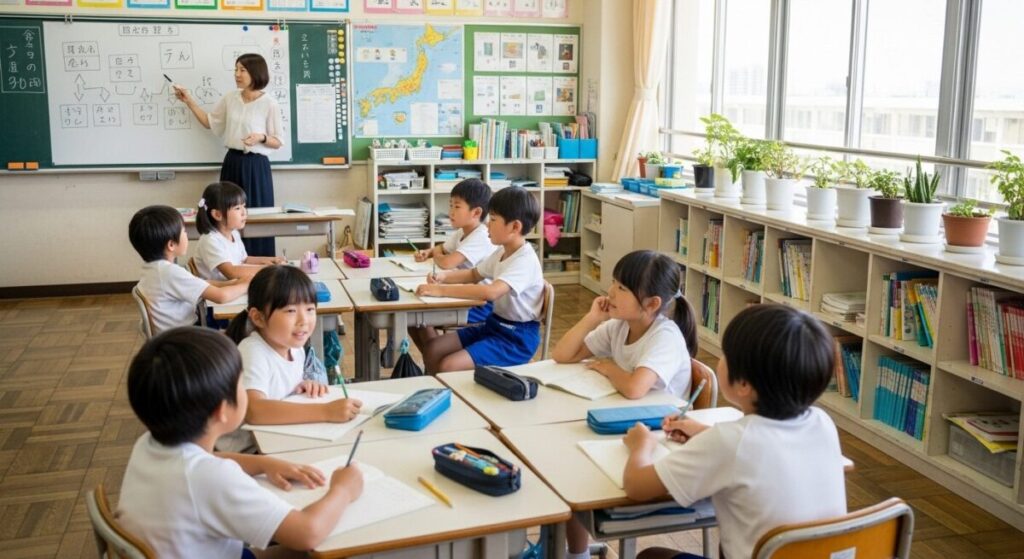 小学校の教室で授業している様子