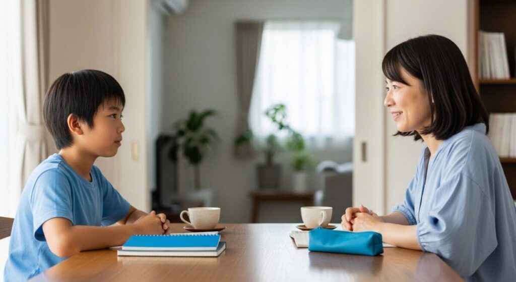 小学生と母親の話し合い