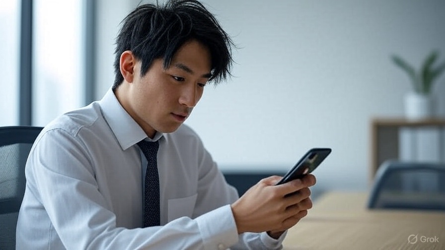 探偵が素行調査している男性 スマートフォンを操作している様子